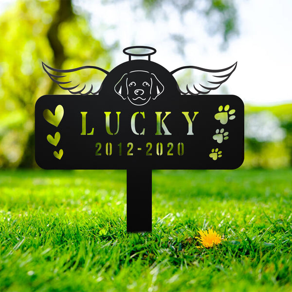 Personalized Angel Wings Dog Memorial Plaque Metal Stake, Custom Dog Memorial Metal Garden Stake, Pet Metal Grave Marker, Dog Remembrance Sign