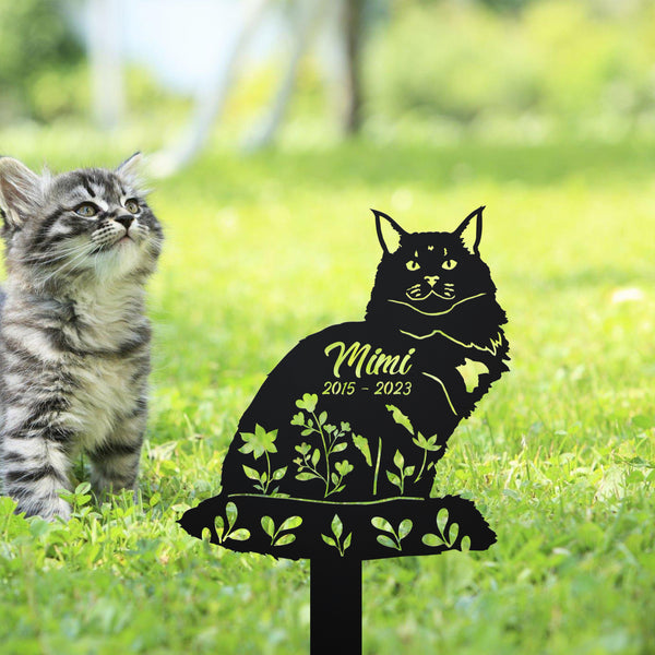 Custom Maine Coon Cat Memorial Metal Stake, Personalized Maine Coon Cat Memorial Garden Sign, Pet Loss Metal Grave Marker, Pet Remembrance Stakes