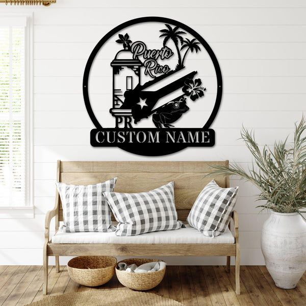 Custom Name Puerto Rico Metal Wall Art, Personalized Puerto Rico Lover Metal Name Sign, Born In Puerto Rico Metal Wall Sign Home Decor