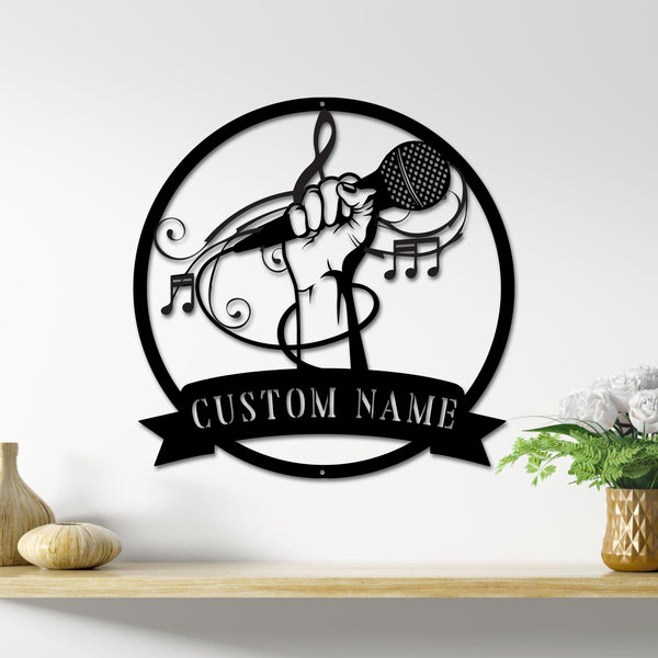 Personalized Microphone Metal Wall Art, Custom Singer Metal Name Sign, Microphone Karaoke Room Sign, Microphone Music Studio Metal Decor