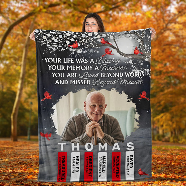 Custom Photo Your Life Was A Blessing Your Memory Was A Treasure Memorial Blanket