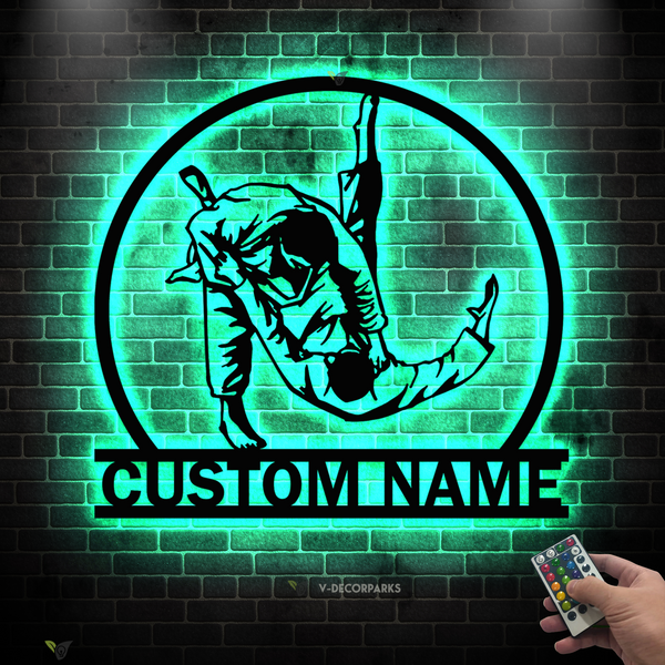 Personalized Judo Sport Metal Wall Art Led Lights, Custom Jiu-jitsu Martial Arts Metal Name Sign, Judo Jiu-jitsu Metal Wall Hanging Sign