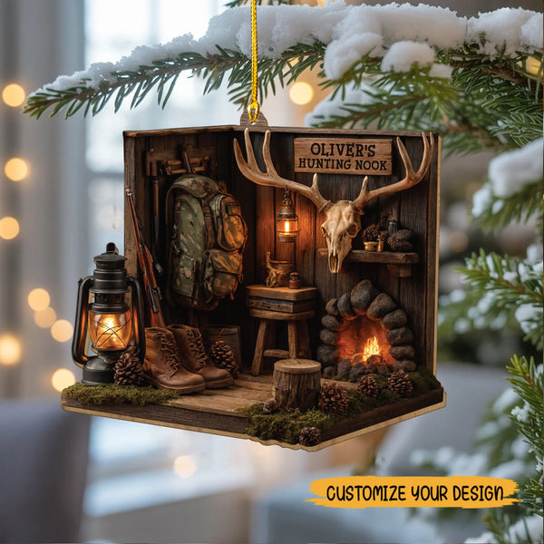 Personalized Hunting Nook 2D Flat 1-Layered Wood Ornament