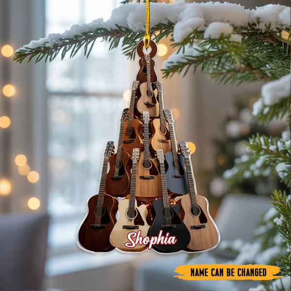 Personalized Classic Guitar 2D Flat Acrylic Ornament – Christmas Tree Decoration for Guitarists
