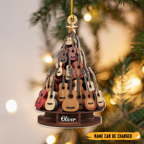 Personalized Christmas Tree Classic Guitar 2D Flat Acrylic Ornament – Christmas Tree Decoration for Guitarists