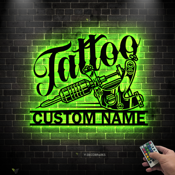 Custom Tattoo Studio Metal Wall Art Led Lights, Personalized Tattoo Artist Metal Name Sign, Ink Studio Home Decor, Tattoo Studio Led Metal Sign