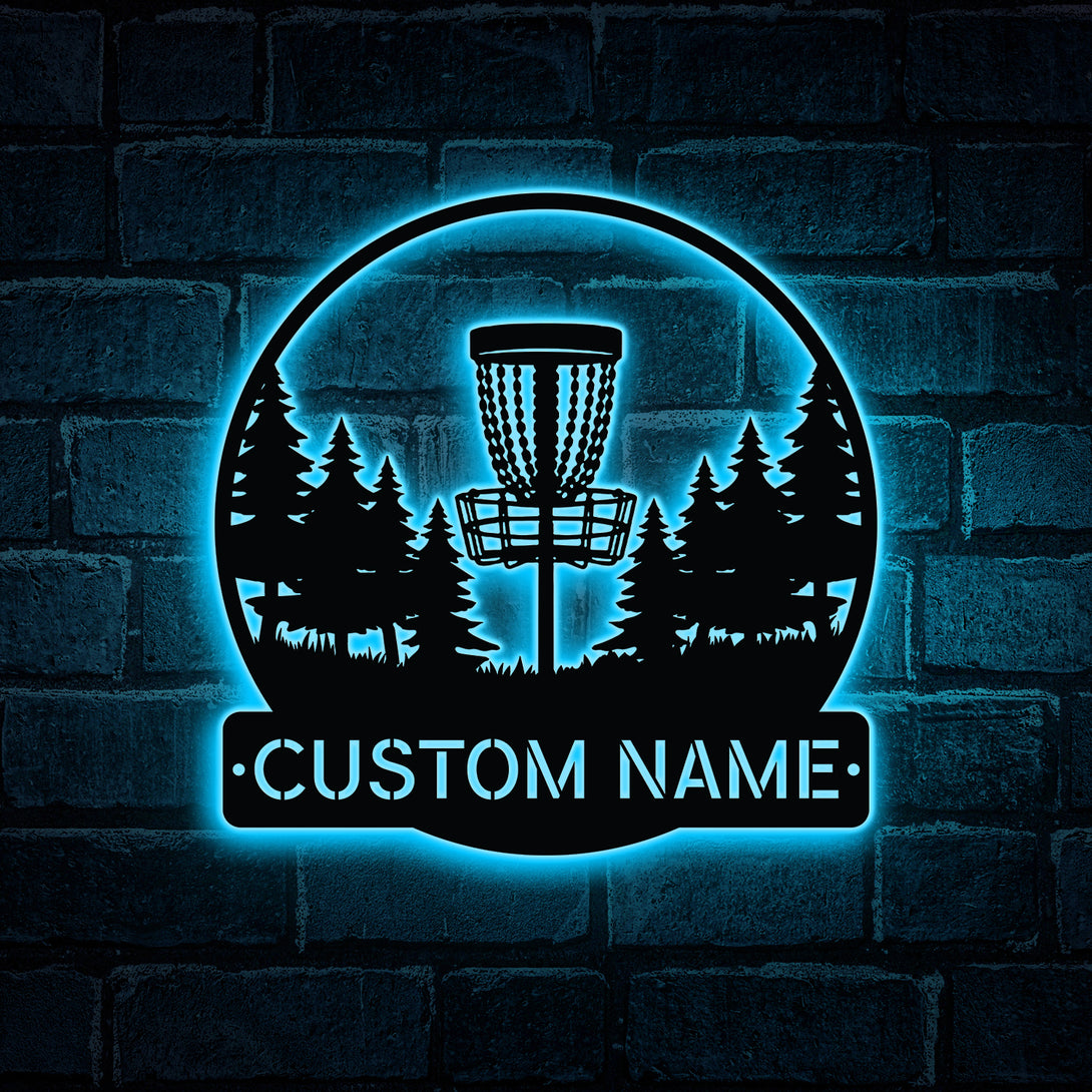 Custom Disc Golf Player Metal Wall Art Led Lights, Personalized Disc Golfer Metal Name Sign, Disc Golf Metal Sign Art Home Decor