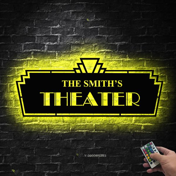 Personalized Home Theater Metal Wall Art Led Lights, Custom Home Cinema Metal Name Sign, Movie Theater Metal Wall Led Sign Home Decor