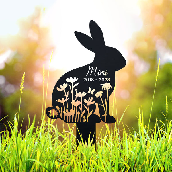 Custom Floral Bunny Memorial Metal Stake, Rabbit Memorial Metal Garden Sign, Rabbit Loss Sympathy Sign, Pet Metal Grave Marker, Remembrance Stake