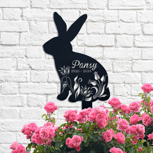 Personalized Bunny Memorial Garden Stake, Metal Rabbit Loss Sympathy Sign, Floral Bunny Metal Grave Markers, Remembrance Stake