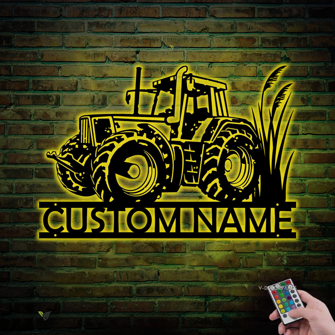 Custom Tractor Driver Metal Wall Art Led Lights, Personalized Farm Tractor Metal Name Sign Home Decor, Tractor Farmhouse Metal Wall Art Decor