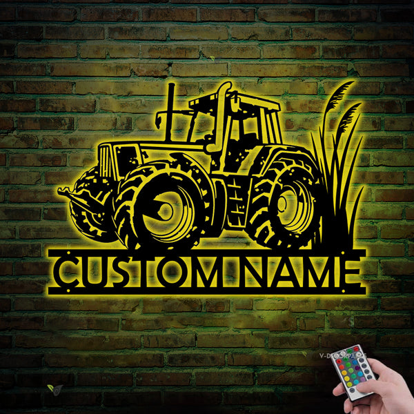 Custom Tractor Driver Metal Wall Art Led Lights, Personalized Farm Tractor Metal Name Sign Home Decor, Tractor Farmhouse Metal Wall Art Decor