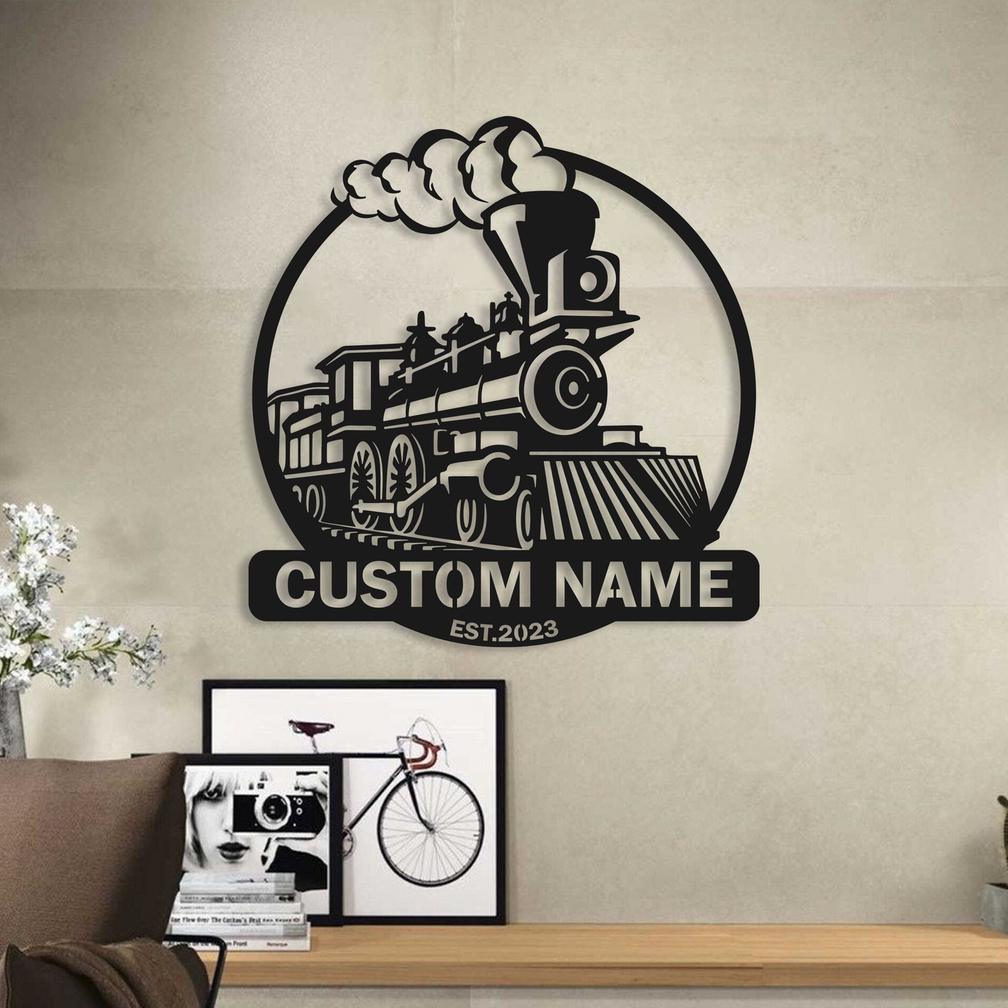 Personalized Steam Engine Train Metal Wall Art Led Lights, Custom Train Driver Metal Name Sign Home Decor, Train Railroad Metal Wall Sign