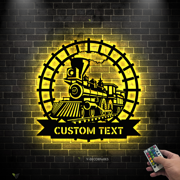 Custom Steam Engine Train Railroad Metal Wall Art Led Lights, Personalized Monogram Train Driver Metal Name Sign, Train Railway Metal Sign Decor