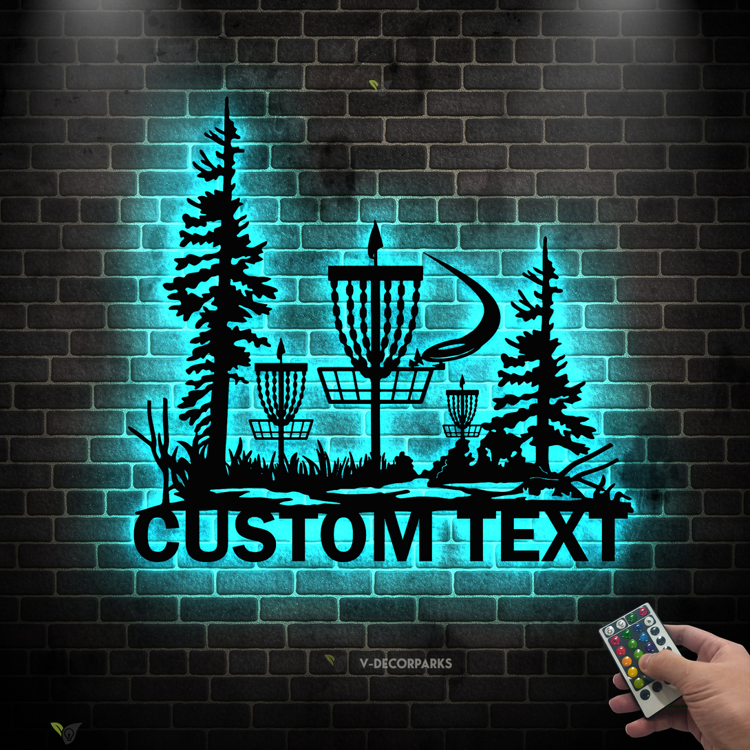 Custom Disc Golf Metal Wall Art With Led Lights, Personalized Disc Golf Metal Name Sign, Disc Golf Sport Metal Wall Hanging Home Decor