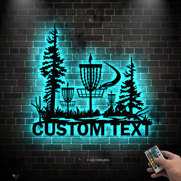 Custom Disc Golf Metal Wall Art With Led Lights, Personalized Disc Golf Metal Name Sign, Disc Golf Sport Metal Wall Hanging Home Decor