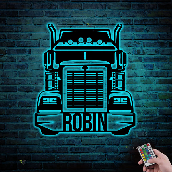 Custom Name Semi Truck Metal Wall Art With Led Lights, Personalized Semi Truck Driver Metal Name Sign, Semi-trailer Metal Sign Wall Decor