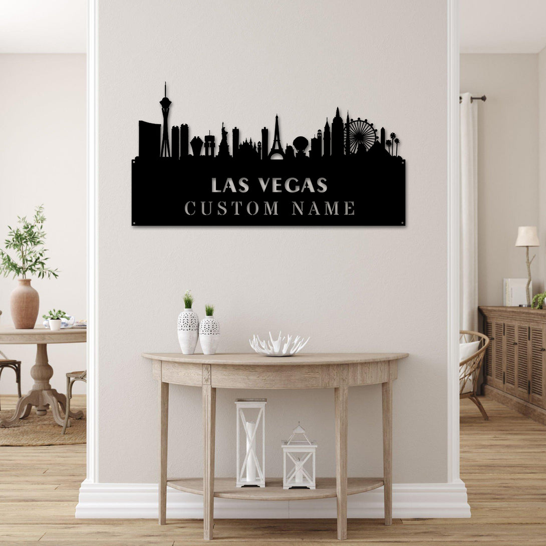 Custom Name Las Vegas Skyline Metal Wall Art, Personalized Las Vegas City Silhouette Metal Sign, Born In Las Vegas Cityscape Metal Art Home Decor