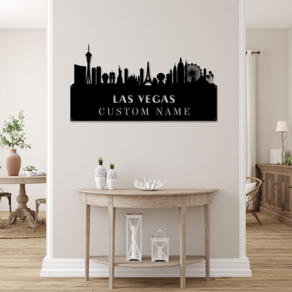 Custom Name Las Vegas Skyline Metal Wall Art, Personalized Las Vegas City Silhouette Metal Sign, Born In Las Vegas Cityscape Metal Art Home Decor