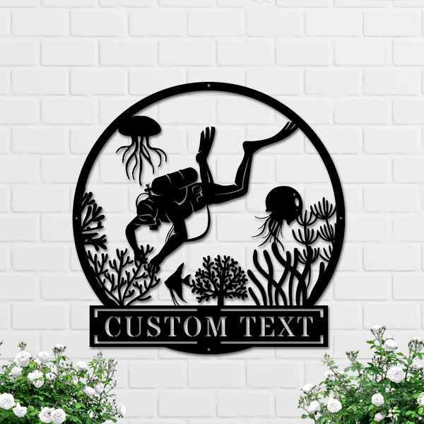 Personalized Scuba Diving Metal Sign Art, Custom Marine Biologist Metal Wall Art, Scuba Diver Metal Name Sign, Marine Life Diving Metal Art