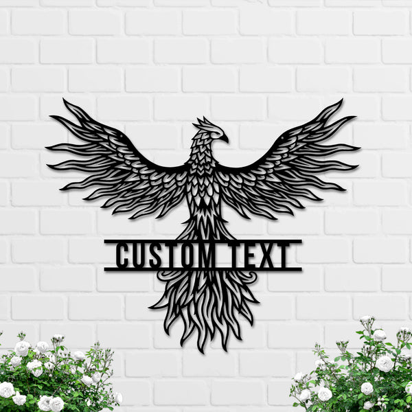Custom Name Rising Phoenix Metal Wall Art, Personalized Fire Phoenix Metal Name Sign, Phoenix Mythical Bird Metal Wall Hanging Home Decor