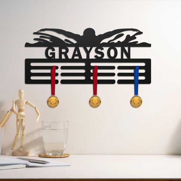 Custom Metal Swimming Medal Holder, Swimmer Name Sign Medal Hanger, Swimming Medal Display With Name, Metal Rack For Awards Swimming Display