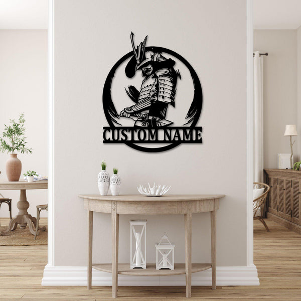 Personalized Samurai Metal Name Signs, Custom Name Japanese Warrior Metal Wall Art, Japanese Samurai Bushido Metal Wall Hanging Home Decor