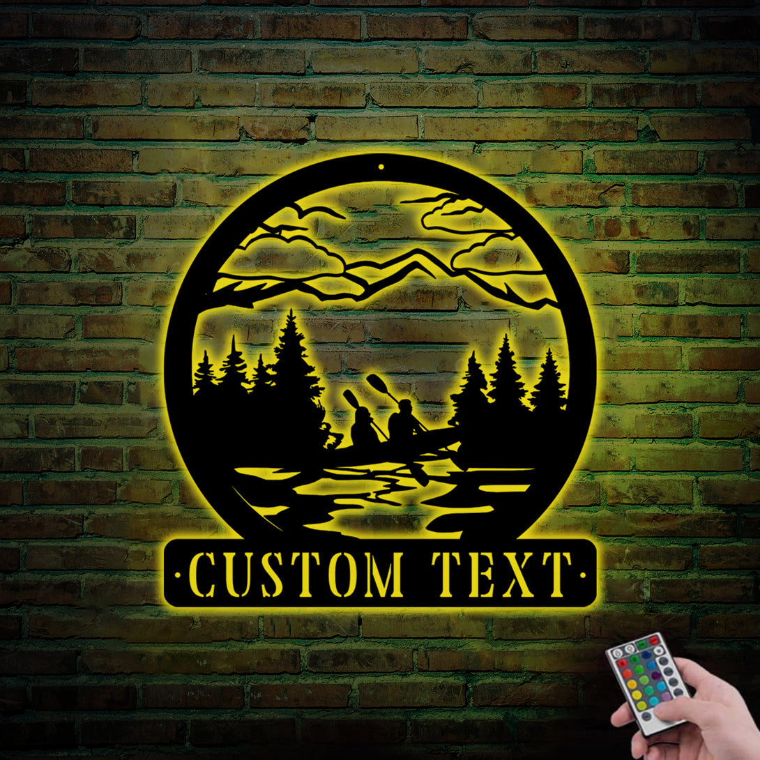 Custom Kayak Camping Metal Wall Art Led Lights, Personalized Kayak Lake Life Metal Name Sign, Kayak Outdoor Camping Lake House Metal Decor