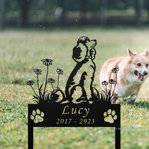 Personalized Poodle Dog Memorial Metal Garden Stake, Dog With Flowers Metal Grave Marker, Pet Loss Remembrance Stake, Sympathy Metal Garden Sign