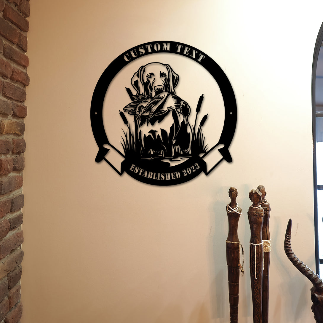 Custom Labrador Dog Hunting Duck Metal Wall Art, Personalized Hunter Metal Name Sign, Hunting Duck Metal Cabin Sign Hunting Lodge Wall Decor