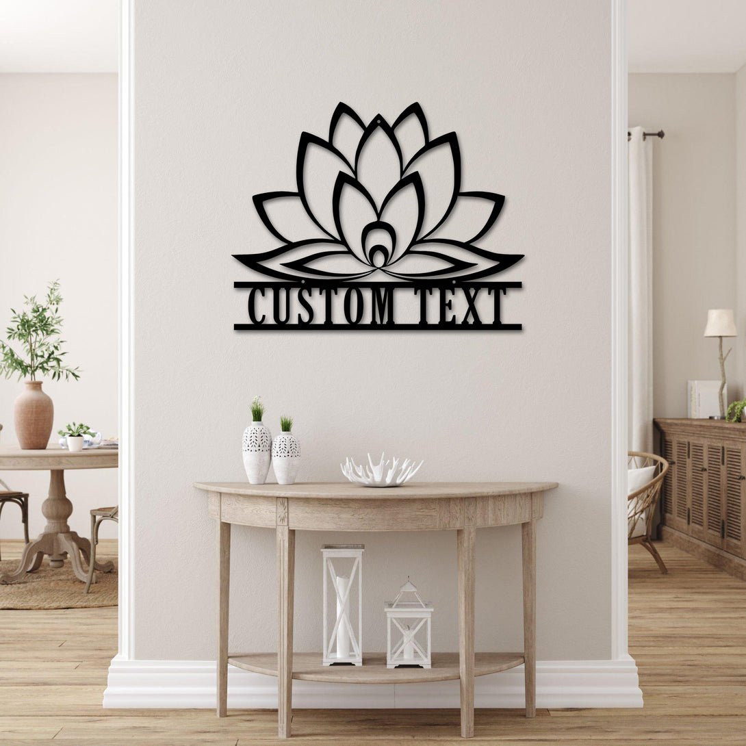 Personalized Lotus Flower Metal Wall Art, Custom Name Lotus Metal Sign Meditation Room Decor, Lotus Flower Yoga Zen House Metal Wall Hanging Decor