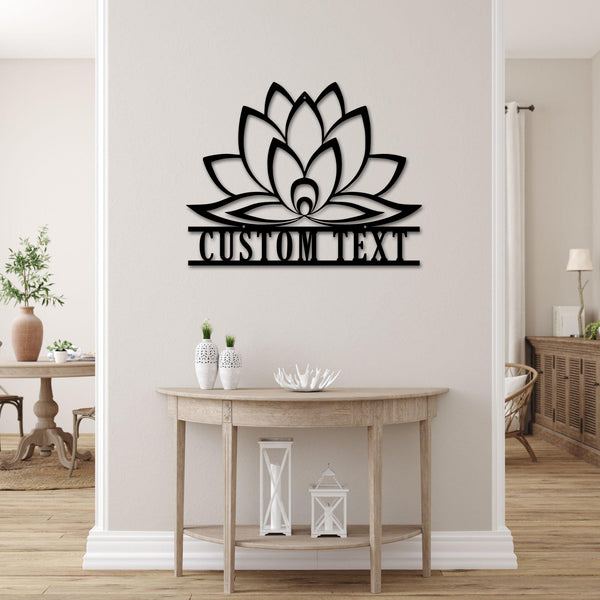 Personalized Lotus Flower Metal Wall Art, Custom Name Lotus Metal Sign Meditation Room Decor, Lotus Flower Yoga Zen House Metal Wall Hanging Decor