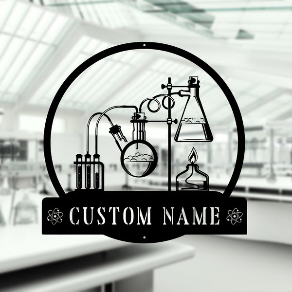 Custom Name Chemistry Teacher Metal Sign, Science Beaker Metal Sign, Chemistry Class Metal Sign Art Decor, Science Teacher Metal Name Sign