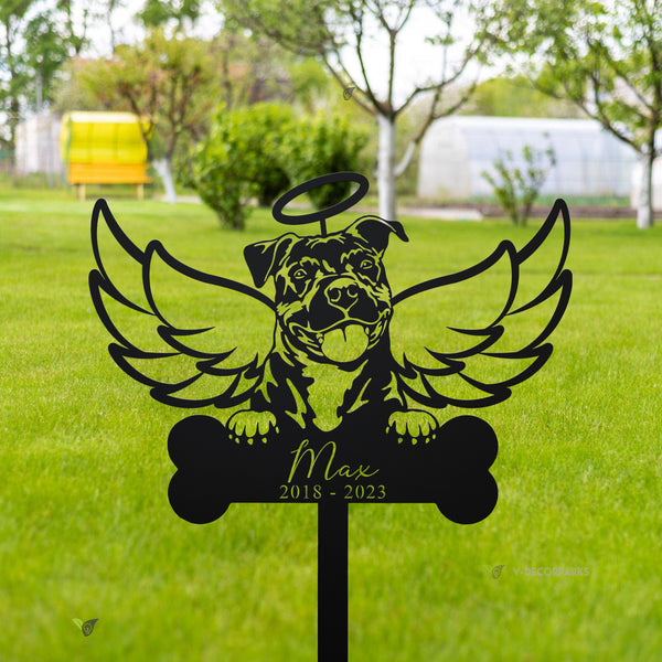 Personalized American Pit Bull Dog With Wings Memorial Metal Stake, Angel Dog Memorial Metal Stake, Pet Loss Metal Grave Marker, Remembrance Stake