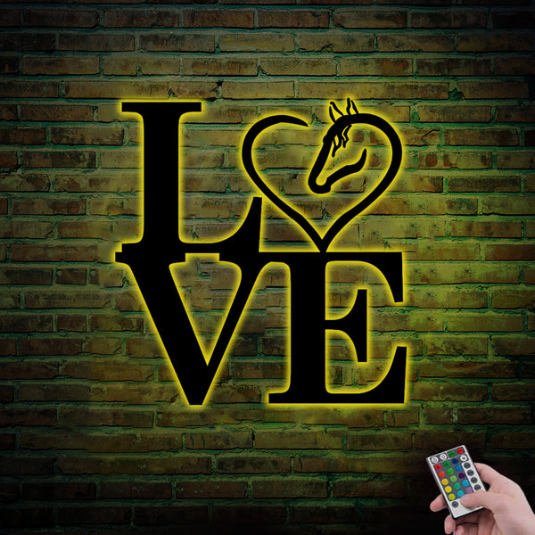 Horse Heart Love Metal Sign With Led Lights, Horse Love Letter Sign Metal Wall Hanging Decor, Horse Lover Gift, Horse Ranch Metal Decor