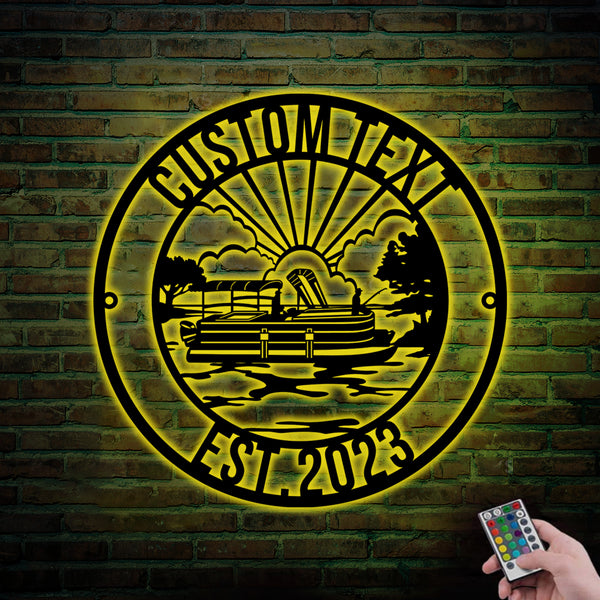 Custom Pontoon Boat Monogram Metal Sign With Led Lights, Personalized Pontoon Boat Metal Wall Art, Metal Pontoon Boat Sign Home Decor
