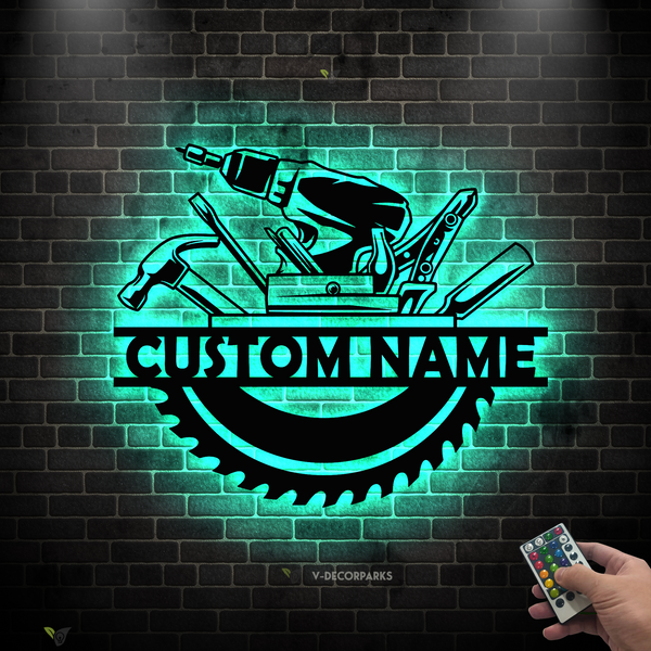 Custom Mechanic Repairman Tools Metal Sign Led Lights, Personalized Handyman Tools Workshop Metal Wall Art, Mechanic Garage Metal Sign Decor