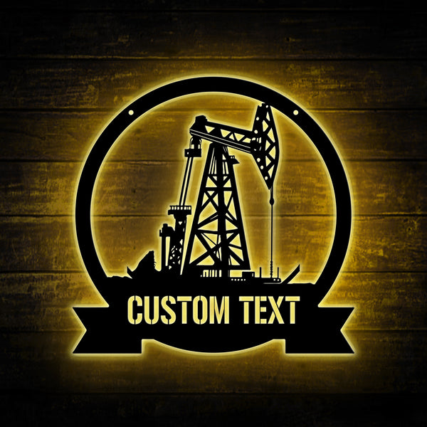 Personalized Oil Rig Metal Wall Art With Led Lights, Custom Oil Field Metal Name Sign, Metal Oil Rig Welcome Sign, Oil Field Monogram Metal Sign