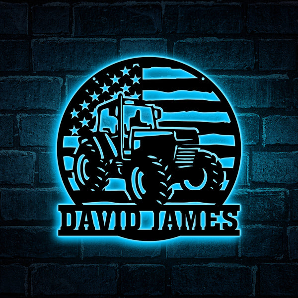 Custom Name Tractor Driver Metal Wall Art Led Lights, Personalized Us Farm Tractor Metal Name Sign Home Decor, Tractor Farmhouse Metal Wall Art