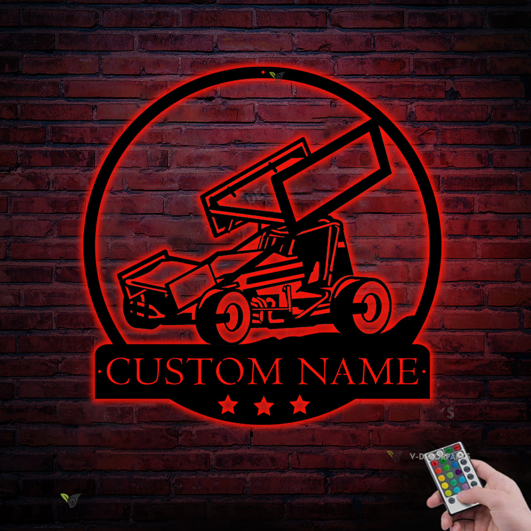 Custom Sprint Car Metal Wall Art Led Lights, Personalized Sprint Car Metal Sign, Sprint Car Garage Metal Wall Decor, Sprint Car Lover Metal Sign