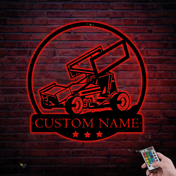 Custom Sprint Car Metal Wall Art Led Lights, Personalized Sprint Car Metal Sign, Sprint Car Garage Metal Wall Decor, Sprint Car Lover Metal Sign