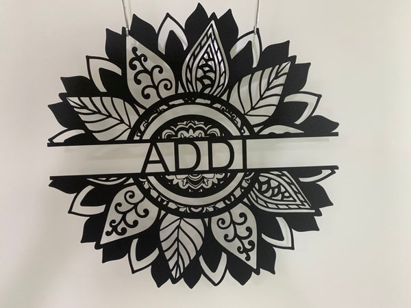 Custom Mandala Sunflower Metal Sign, Sunflower Metal Wall Art, Personalized Sunflower Garden Metal Name Sign, Outdoor Sunflower Metal Hangers