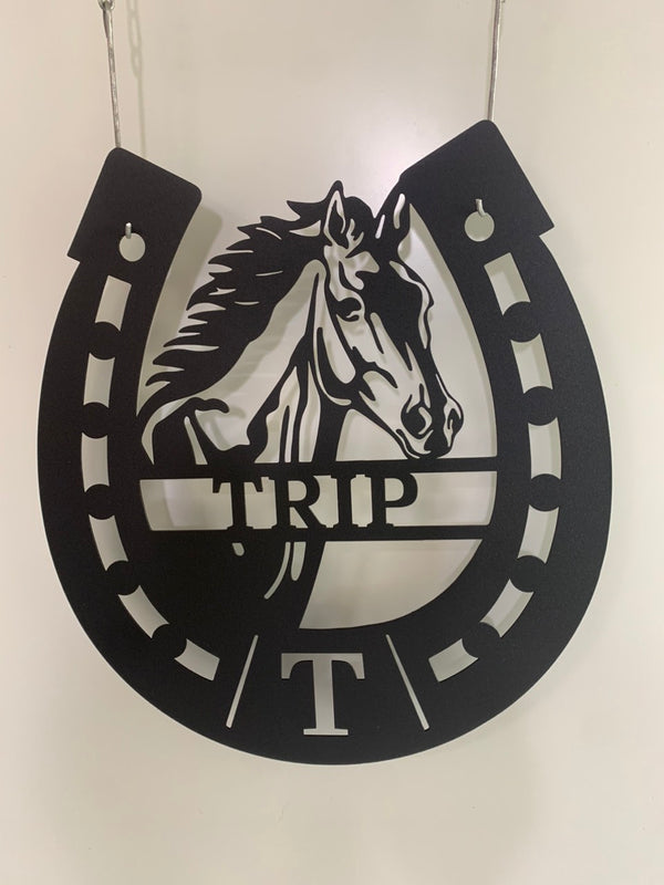 Custom Horseshoe Metal Wall Art Decor, Personalized Horseshoe Metal Name Sign, Horse Farm Ranch Front Door Metal Wall Sign