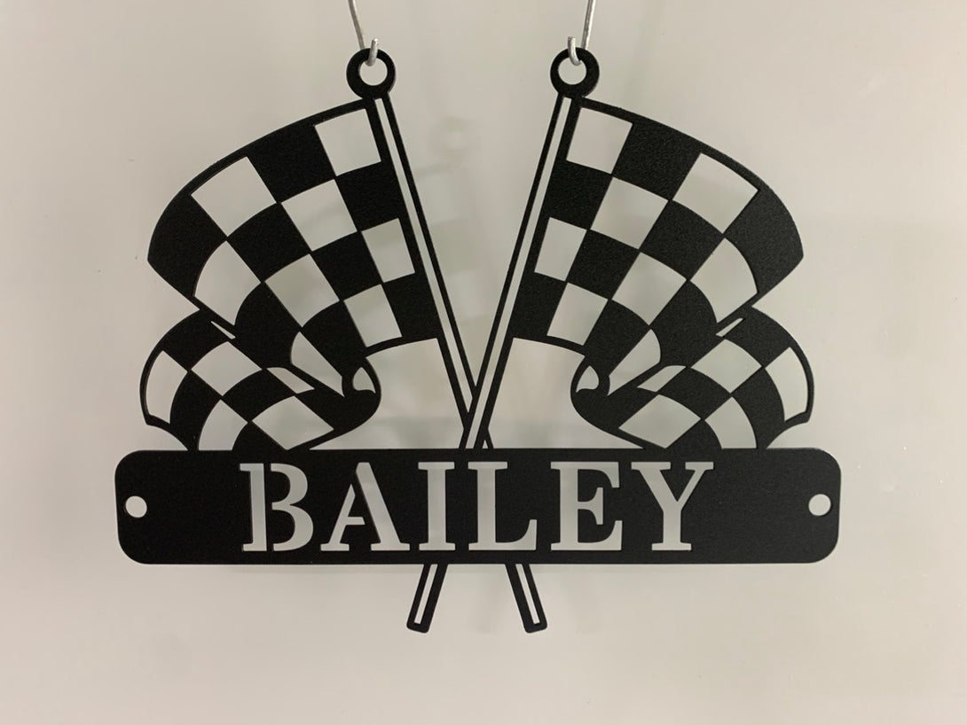 Custom Racing Flag Metal Wall Art, Checkered Racing Flag Metal Sign, Car Racing Metal Wall Hanging, Car Racing Man Cave Garage Metal Wall Sign