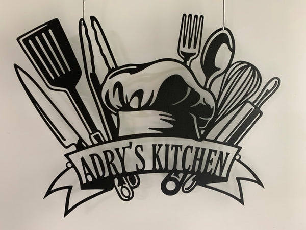 Personalized Master Chef Hat Metal Wall Art, Custom Chef Name Metal Sign, Chef Tools Metal Kitchen Wall Decor, Chef Metal Sign