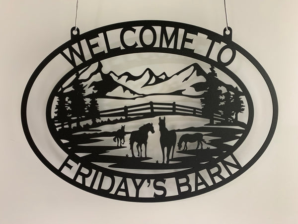 Custom Horse Ranch Metal Wall Art, Personalized Horse Farmhouse Name Metal Sign, Horse Barn Farm Monogram Metal Wall Sign