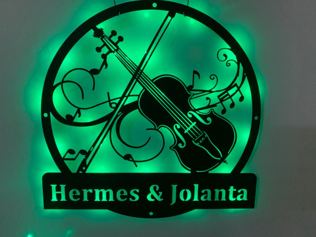 Custom Violin Monogram Metal Sign With Led Lights, Personalized Violin Metal Name Sign, Violin Musical Instrument Metal Name Sign