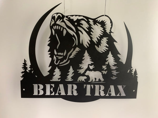 Grizzly Bear Name Metal Sign Wall Art, Custom Angry Bear Name Sign, Personalized Family Name Mama Bear Metal Sign, Wild Animal Metal Art