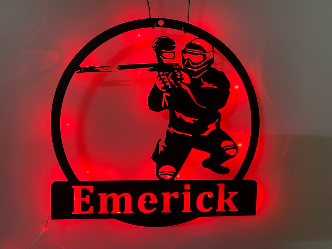 Personalized Paintball Metal Wall Art With Led Lights, Custom Paintball Shooter Metal Name Sign, Paintball Monogram Metal Wall Decor