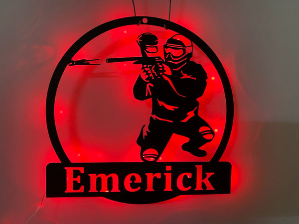 Personalized Paintball Metal Wall Art With Led Lights, Custom Paintball Shooter Metal Name Sign, Paintball Monogram Metal Wall Decor